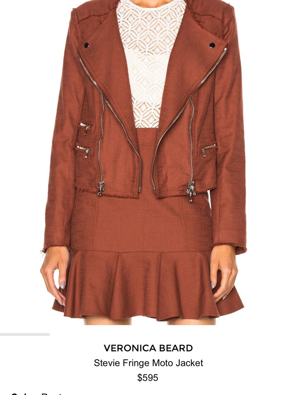Veronica Beard Stevie Fringe Moto Jacket - Rust